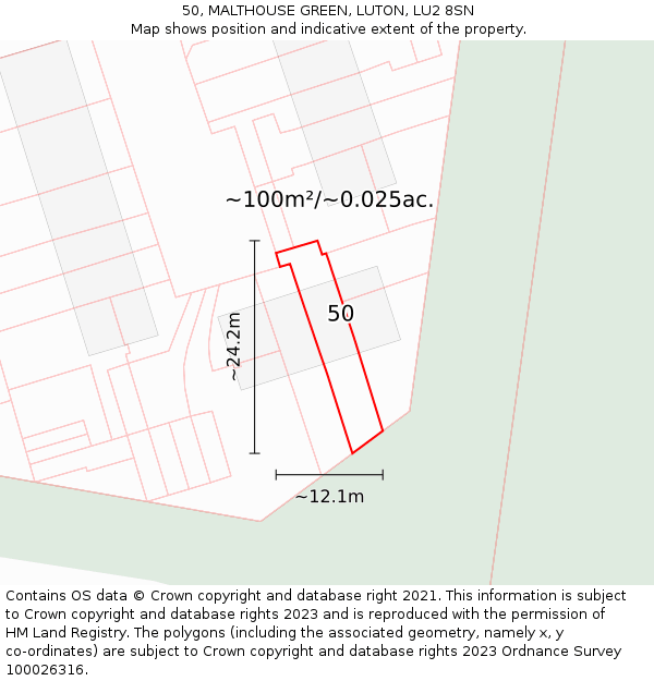 50, MALTHOUSE GREEN, LUTON, LU2 8SN: Plot and title map