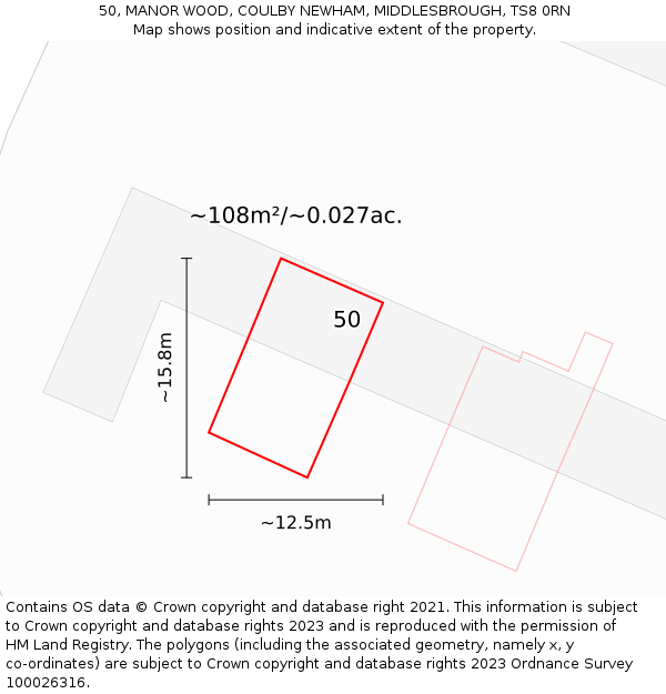 50, MANOR WOOD, COULBY NEWHAM, MIDDLESBROUGH, TS8 0RN: Plot and title map