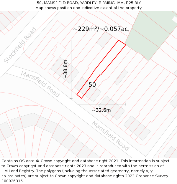 50, MANSFIELD ROAD, YARDLEY, BIRMINGHAM, B25 8LY: Plot and title map