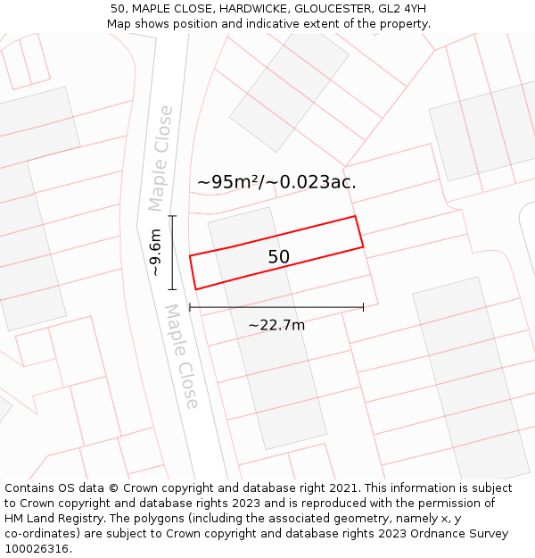 50, MAPLE CLOSE, HARDWICKE, GLOUCESTER, GL2 4YH: Plot and title map