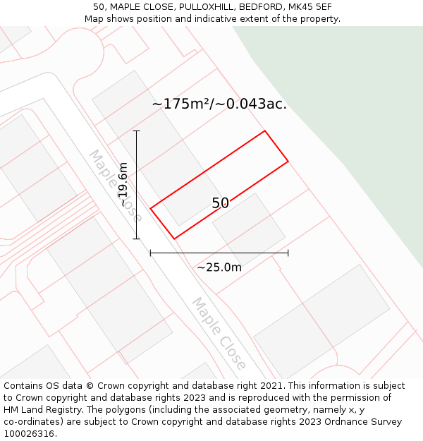 50, MAPLE CLOSE, PULLOXHILL, BEDFORD, MK45 5EF: Plot and title map