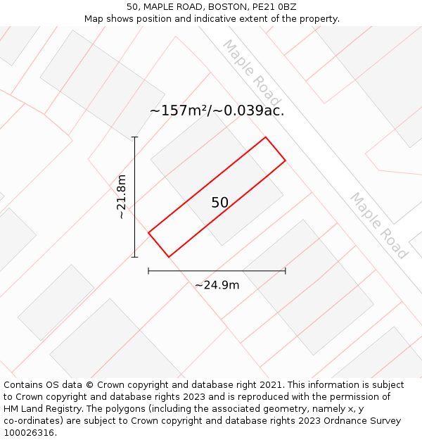 50, MAPLE ROAD, BOSTON, PE21 0BZ: Plot and title map