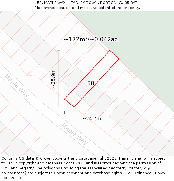 50, MAPLE WAY, HEADLEY DOWN, BORDON, GU35 8AT: Plot and title map