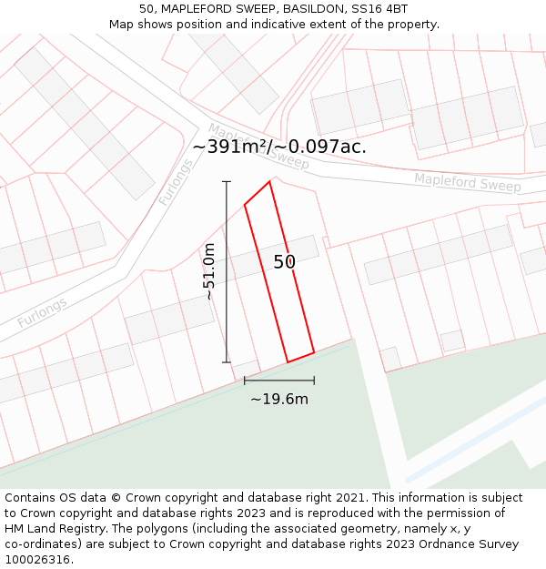 50, MAPLEFORD SWEEP, BASILDON, SS16 4BT: Plot and title map