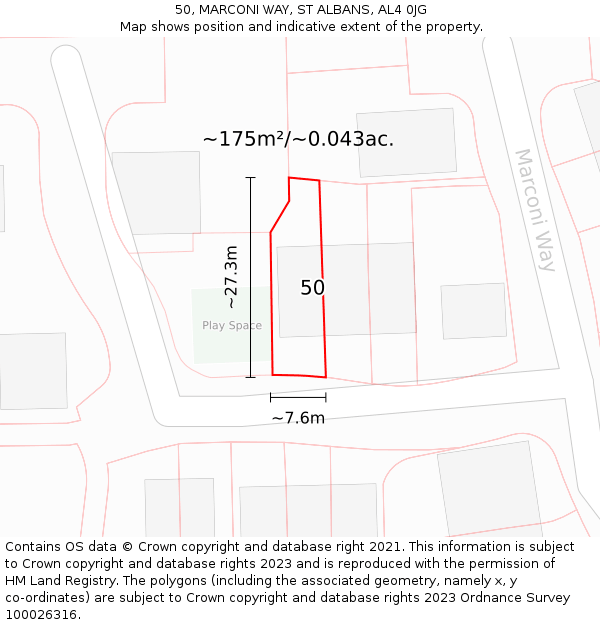 50, MARCONI WAY, ST ALBANS, AL4 0JG: Plot and title map
