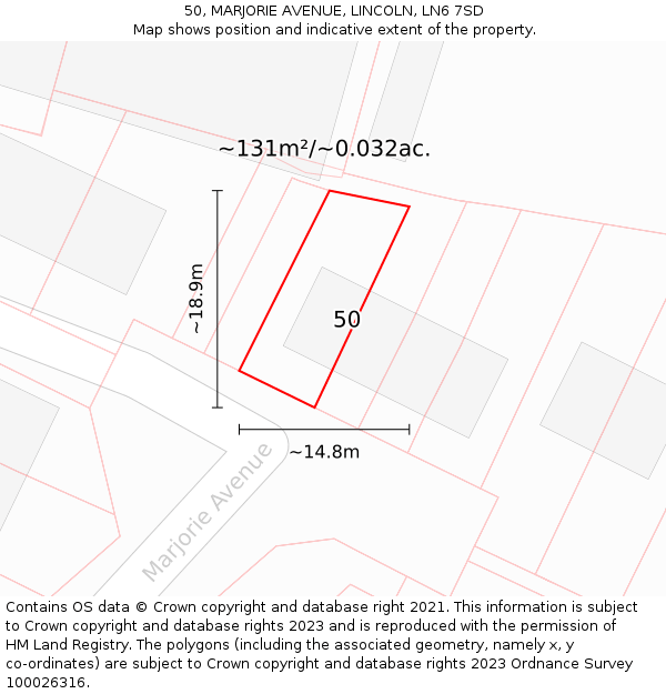 50, MARJORIE AVENUE, LINCOLN, LN6 7SD: Plot and title map
