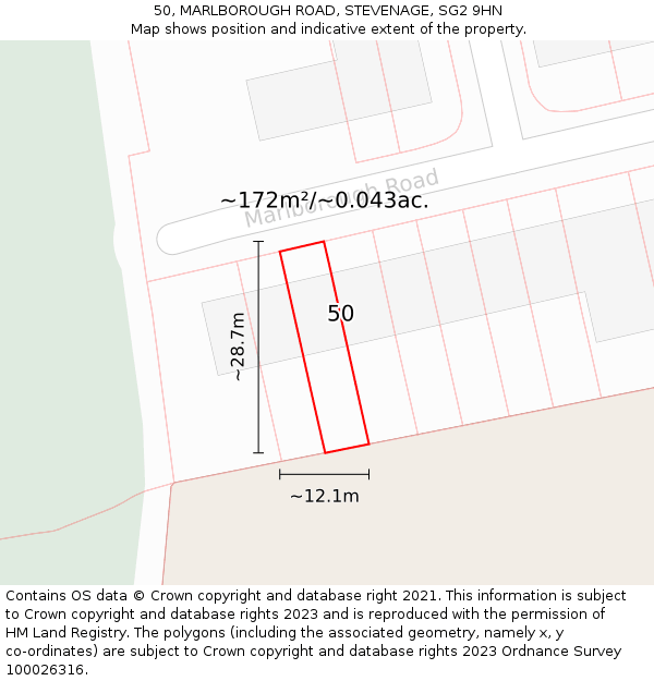 50, MARLBOROUGH ROAD, STEVENAGE, SG2 9HN: Plot and title map