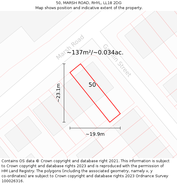 50, MARSH ROAD, RHYL, LL18 2DG: Plot and title map
