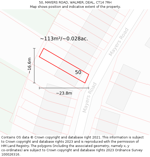 50, MAYERS ROAD, WALMER, DEAL, CT14 7RH: Plot and title map