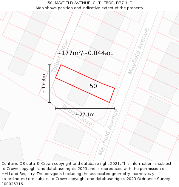 50, MAYFIELD AVENUE, CLITHEROE, BB7 1LE: Plot and title map