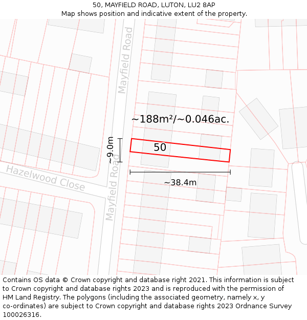 50, MAYFIELD ROAD, LUTON, LU2 8AP: Plot and title map