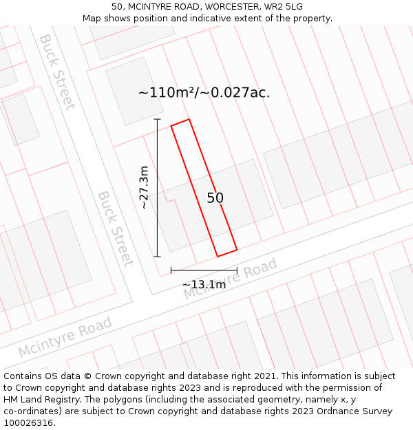50, MCINTYRE ROAD, WORCESTER, WR2 5LG: Plot and title map
