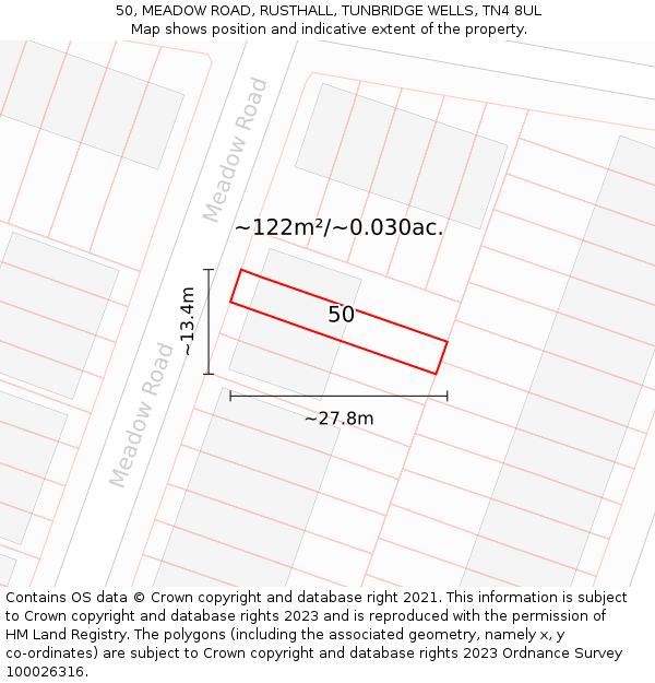 50, MEADOW ROAD, RUSTHALL, TUNBRIDGE WELLS, TN4 8UL: Plot and title map