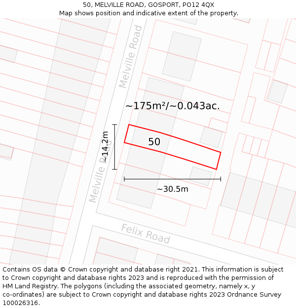 50, MELVILLE ROAD, GOSPORT, PO12 4QX: Plot and title map