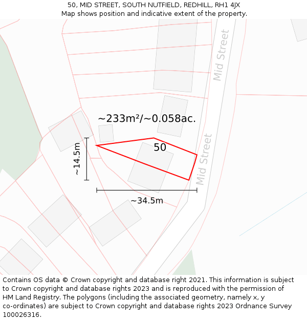 50, MID STREET, SOUTH NUTFIELD, REDHILL, RH1 4JX: Plot and title map