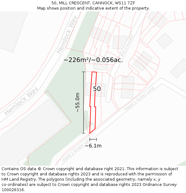 50, MILL CRESCENT, CANNOCK, WS11 7ZF: Plot and title map