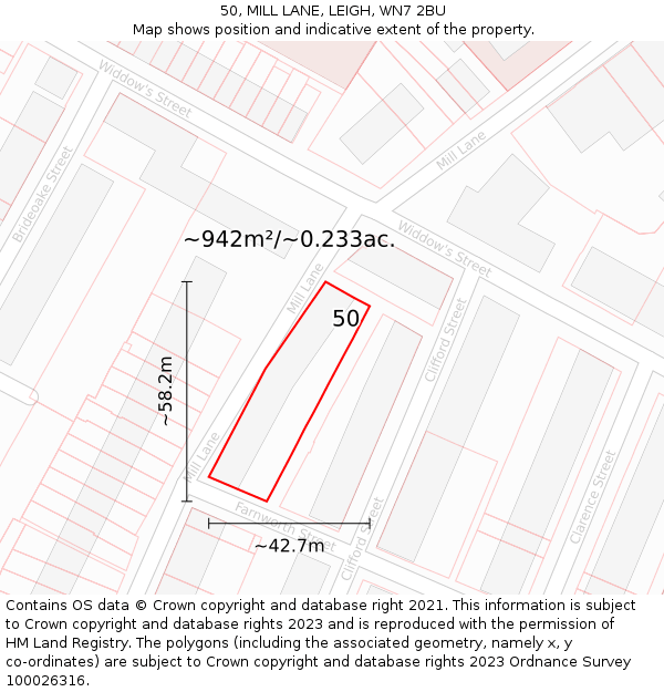 50, MILL LANE, LEIGH, WN7 2BU: Plot and title map