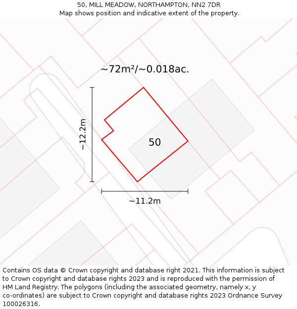 50, MILL MEADOW, NORTHAMPTON, NN2 7DR: Plot and title map