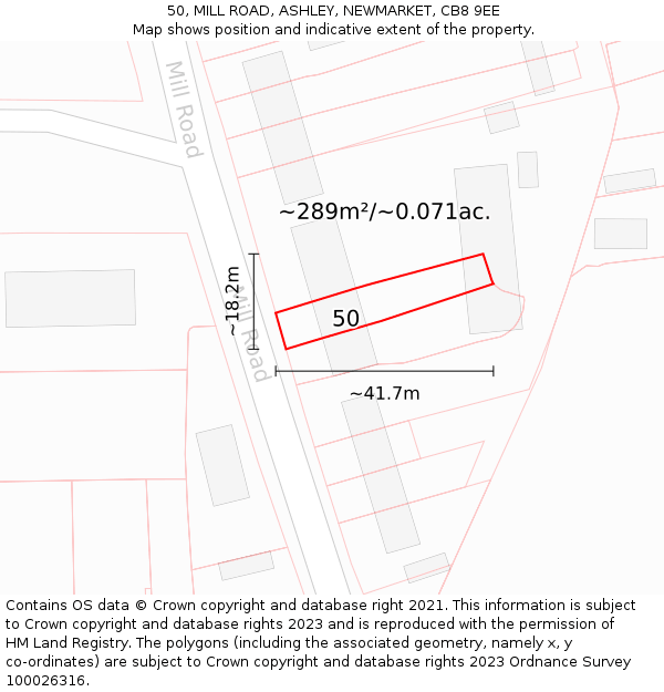 50, MILL ROAD, ASHLEY, NEWMARKET, CB8 9EE: Plot and title map