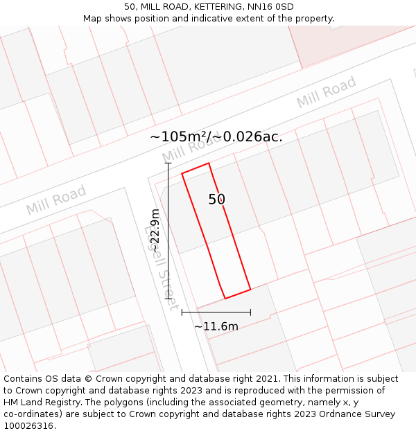 50, MILL ROAD, KETTERING, NN16 0SD: Plot and title map