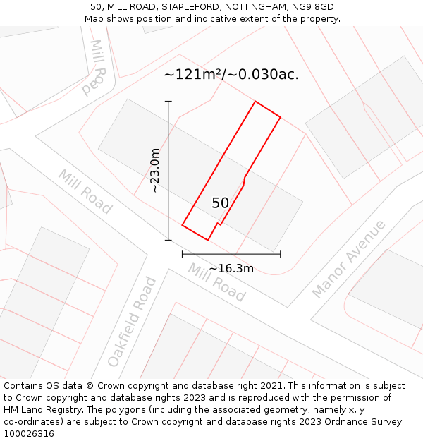 50, MILL ROAD, STAPLEFORD, NOTTINGHAM, NG9 8GD: Plot and title map