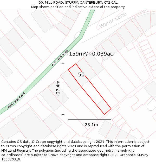 50, MILL ROAD, STURRY, CANTERBURY, CT2 0AL: Plot and title map