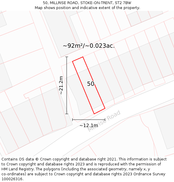 50, MILLRISE ROAD, STOKE-ON-TRENT, ST2 7BW: Plot and title map