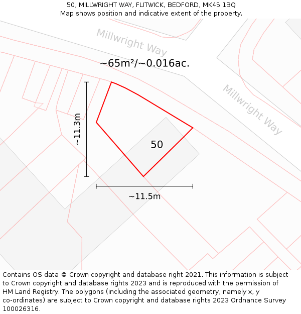 50, MILLWRIGHT WAY, FLITWICK, BEDFORD, MK45 1BQ: Plot and title map