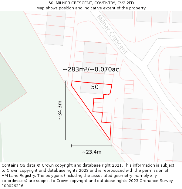 50, MILNER CRESCENT, COVENTRY, CV2 2FD: Plot and title map