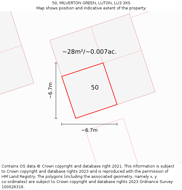 50, MILVERTON GREEN, LUTON, LU3 3XS: Plot and title map