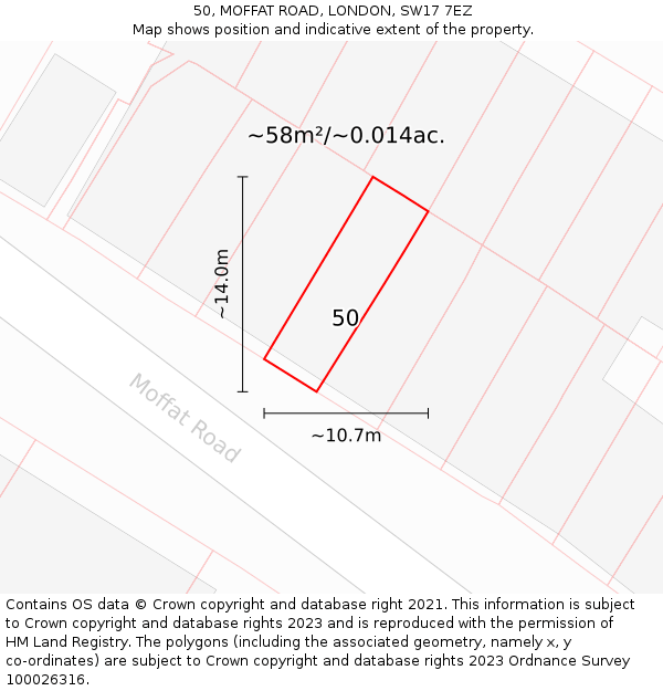 50, MOFFAT ROAD, LONDON, SW17 7EZ: Plot and title map