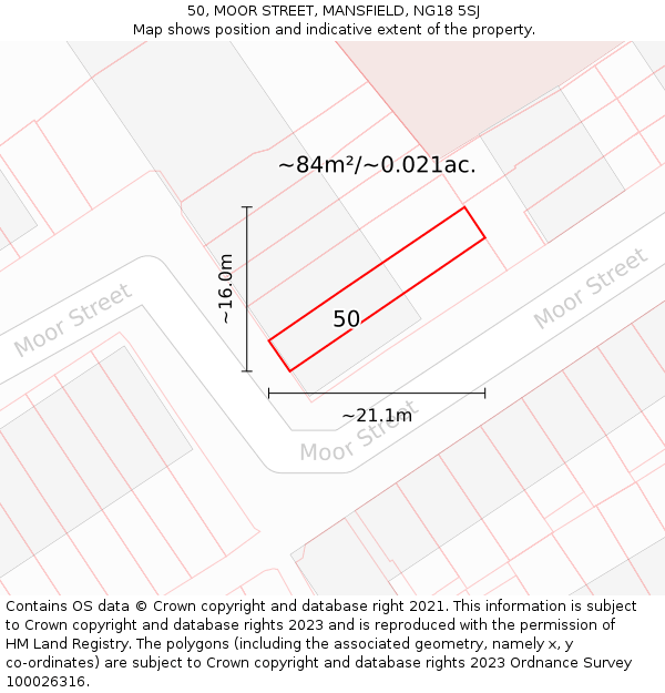 50, MOOR STREET, MANSFIELD, NG18 5SJ: Plot and title map