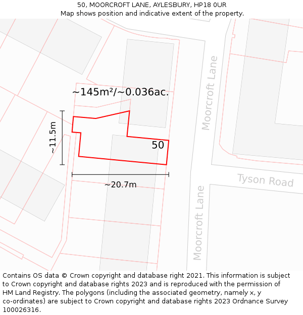 50, MOORCROFT LANE, AYLESBURY, HP18 0UR: Plot and title map