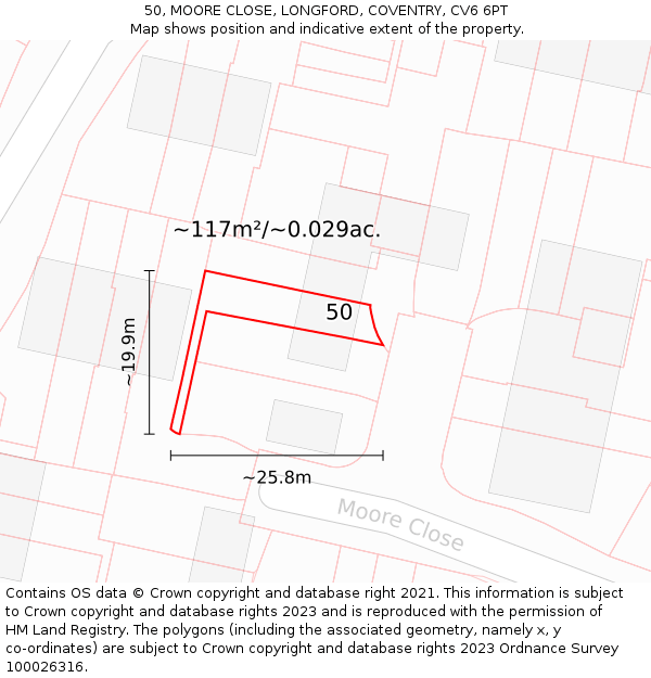 50, MOORE CLOSE, LONGFORD, COVENTRY, CV6 6PT: Plot and title map