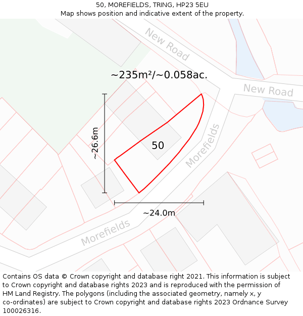 50, MOREFIELDS, TRING, HP23 5EU: Plot and title map