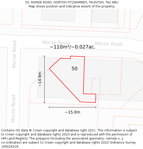 50, MORSE ROAD, NORTON FITZWARREN, TAUNTON, TA2 6BU: Plot and title map