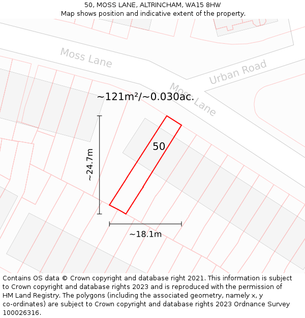 50, MOSS LANE, ALTRINCHAM, WA15 8HW: Plot and title map