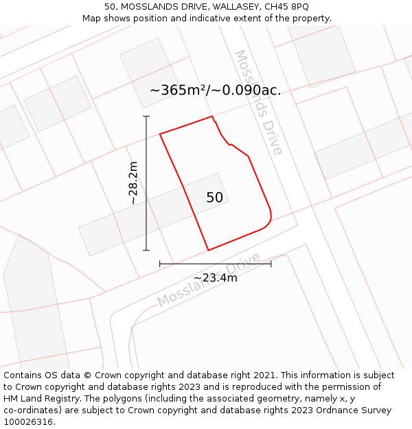 50, MOSSLANDS DRIVE, WALLASEY, CH45 8PQ: Plot and title map