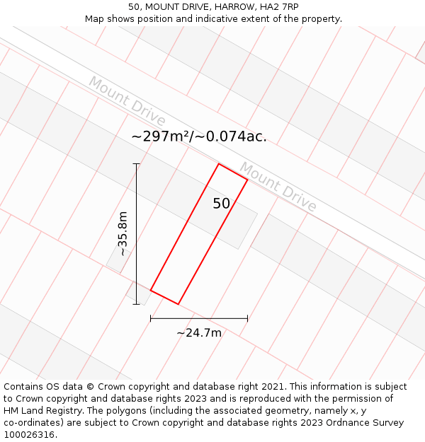 50, MOUNT DRIVE, HARROW, HA2 7RP: Plot and title map