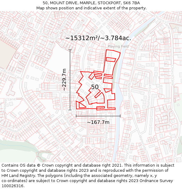 50, MOUNT DRIVE, MARPLE, STOCKPORT, SK6 7BA: Plot and title map