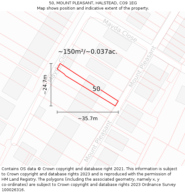 50, MOUNT PLEASANT, HALSTEAD, CO9 1EG: Plot and title map
