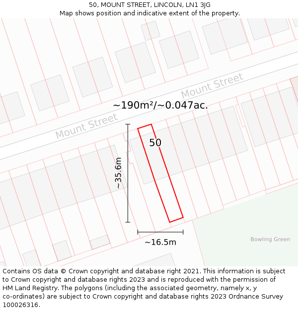 50, MOUNT STREET, LINCOLN, LN1 3JG: Plot and title map