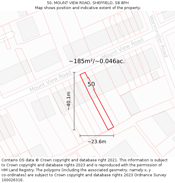 50, MOUNT VIEW ROAD, SHEFFIELD, S8 8PH: Plot and title map