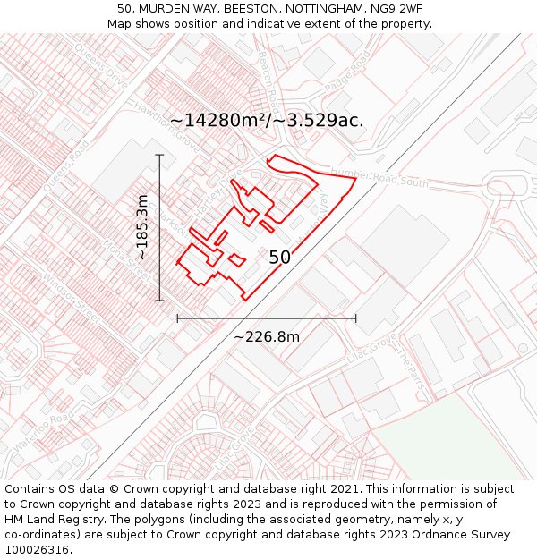 50, MURDEN WAY, BEESTON, NOTTINGHAM, NG9 2WF: Plot and title map