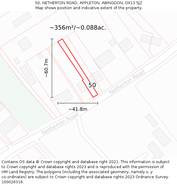 50, NETHERTON ROAD, APPLETON, ABINGDON, OX13 5JZ: Plot and title map