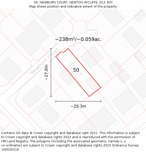 50, NEWBURN COURT, NEWTON AYCLIFFE, DL5 4NT: Plot and title map