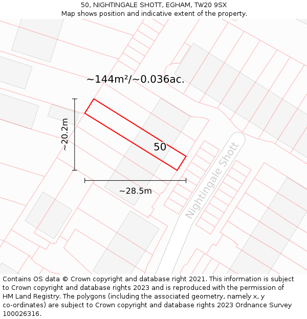 50, NIGHTINGALE SHOTT, EGHAM, TW20 9SX: Plot and title map