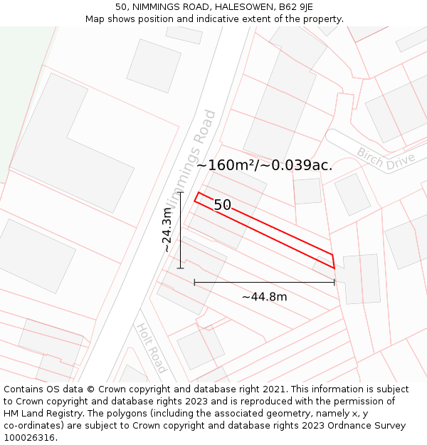 50, NIMMINGS ROAD, HALESOWEN, B62 9JE: Plot and title map