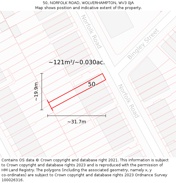 50, NORFOLK ROAD, WOLVERHAMPTON, WV3 0JA: Plot and title map