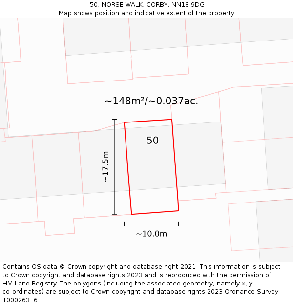 50, NORSE WALK, CORBY, NN18 9DG: Plot and title map